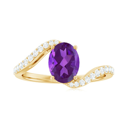 1 Carat Amethyst Oval Engagement Ring with Diamond Bypass Shank
