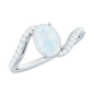 Oval Cut Solitaire Moonstone and Diamond Bypass Ring