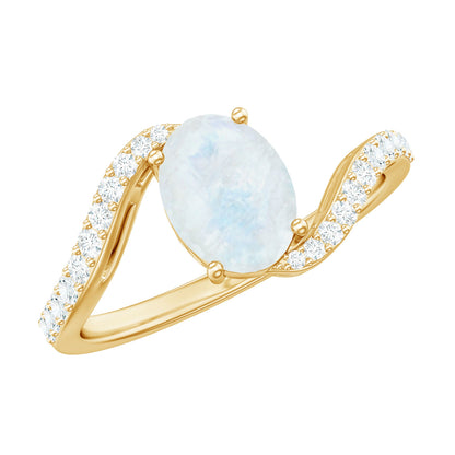 Oval Cut Solitaire Moonstone and Diamond Bypass Ring