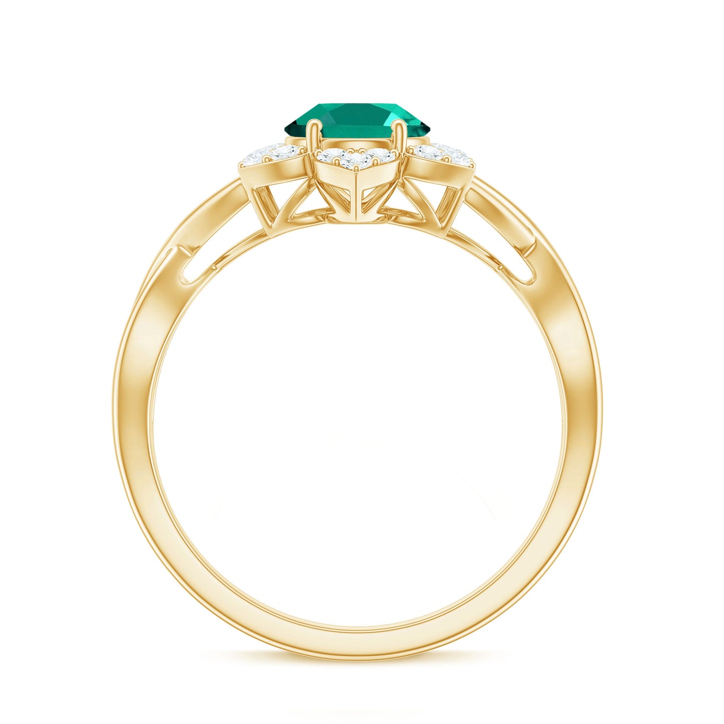 Certified Oval Lab Grown Emerald Diamond Flower Engagement Ring with Crossover Shank