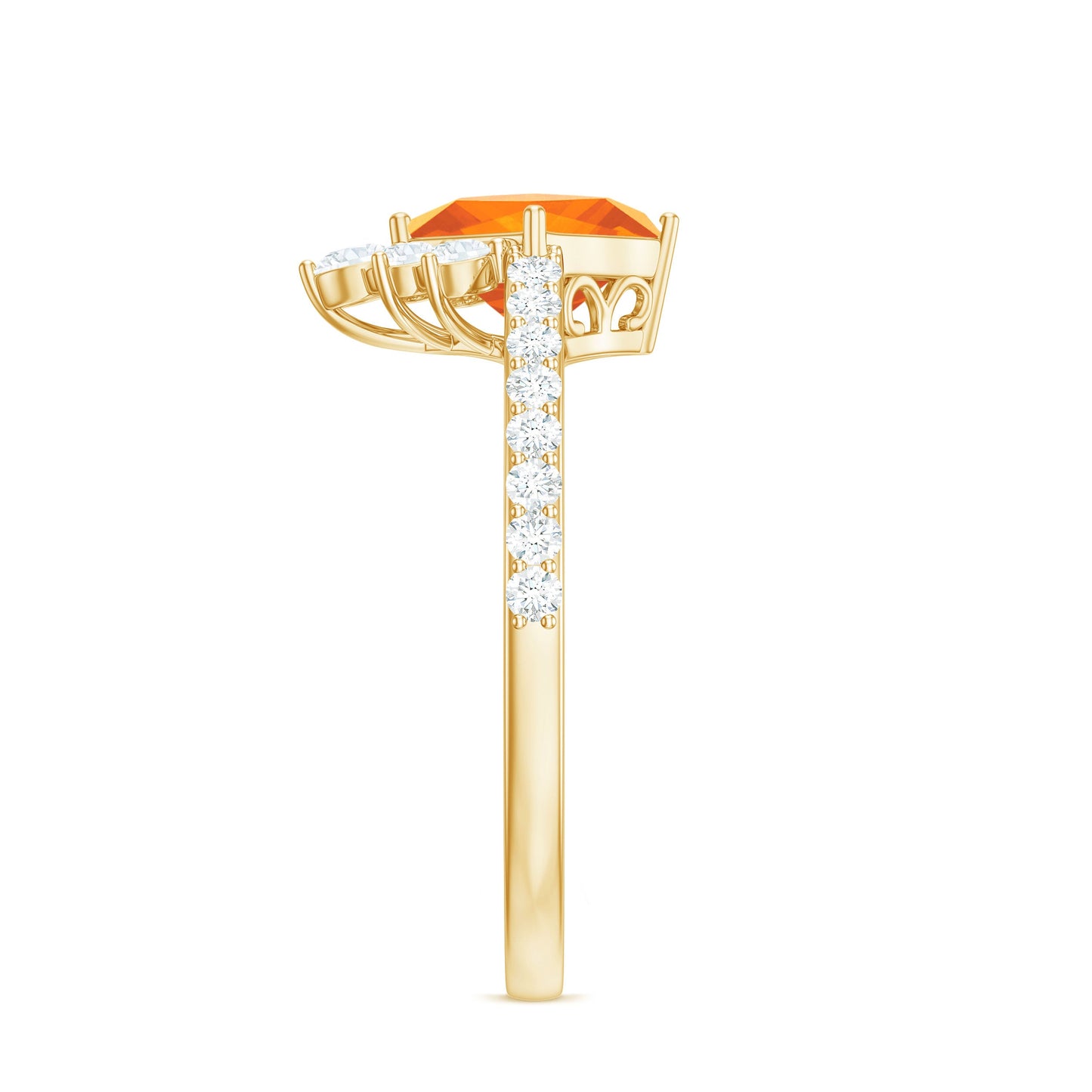 0.5 Carat Designer Fire Opal and Diamond Engagement Ring