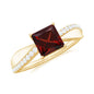Princess Cut Garnet Solitaire Engagement Ring with Diamond
