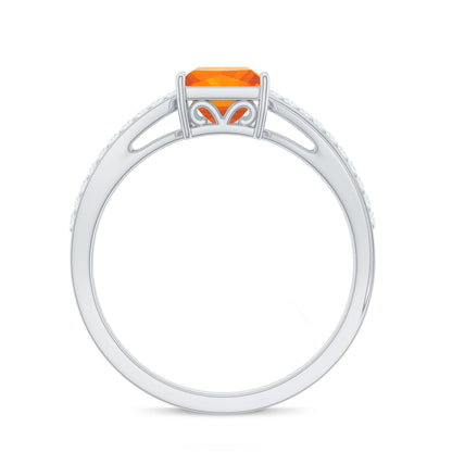 Princess Cut Fire Opal Solitaire Engagement Ring with Diamond