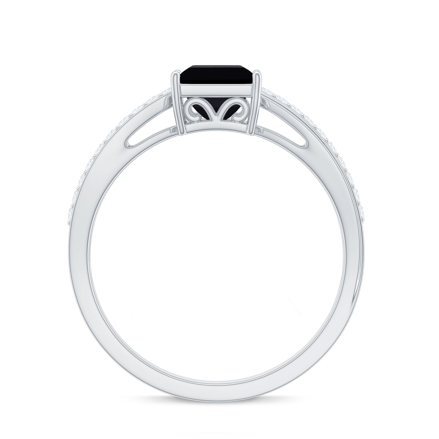 0.5 Carat Princess Cut Black Onyx Solitaire Engagement Ring with Diamond