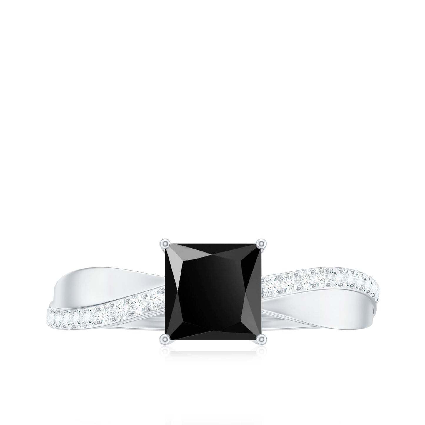 0.5 Carat Princess Cut Black Onyx Solitaire Engagement Ring with Diamond