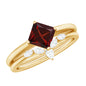 1.4 Carat Princess Cut Garnet Solitaire Bridal Ring Set with Diamonds