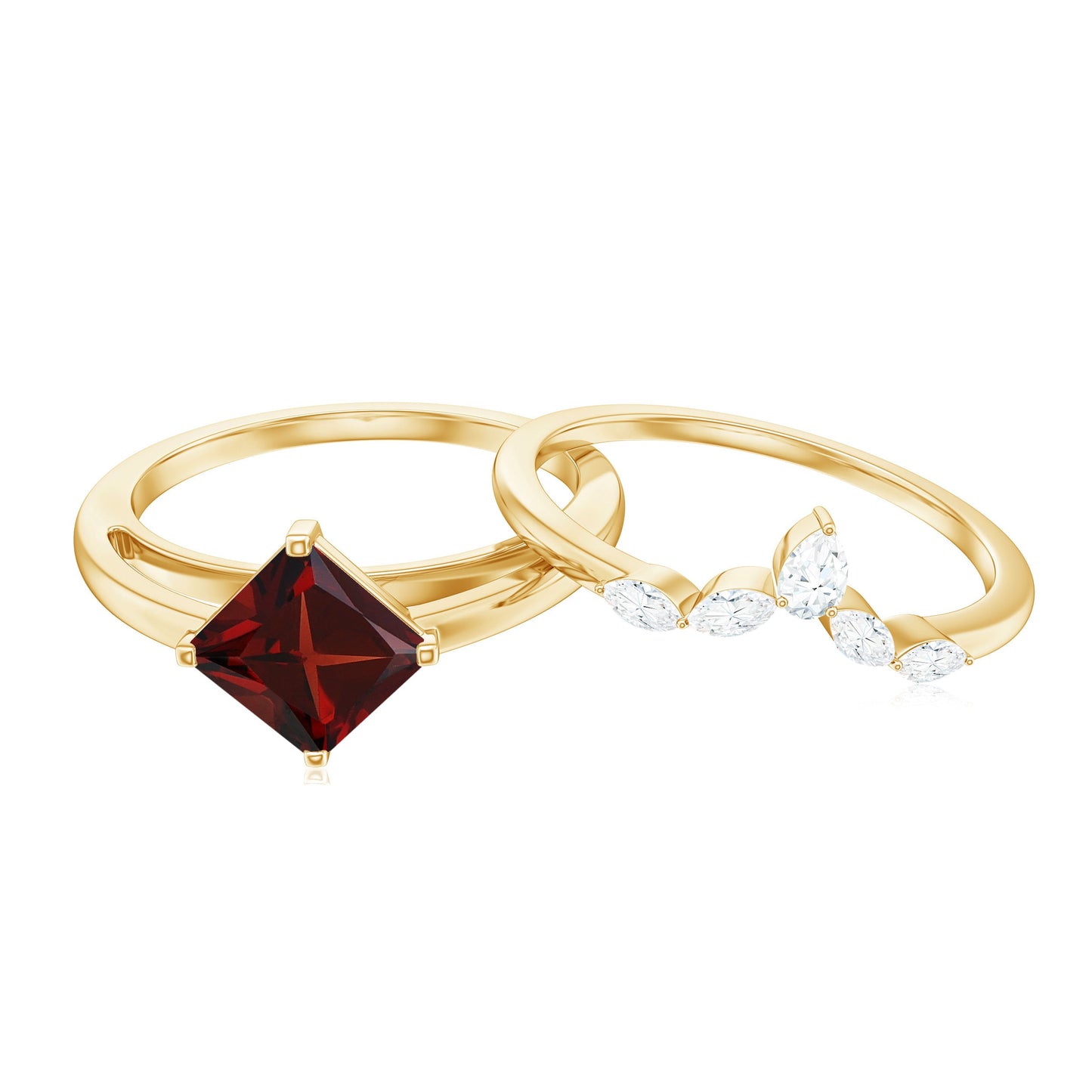 1.4 Carat Princess Cut Garnet Solitaire Bridal Ring Set with Diamonds