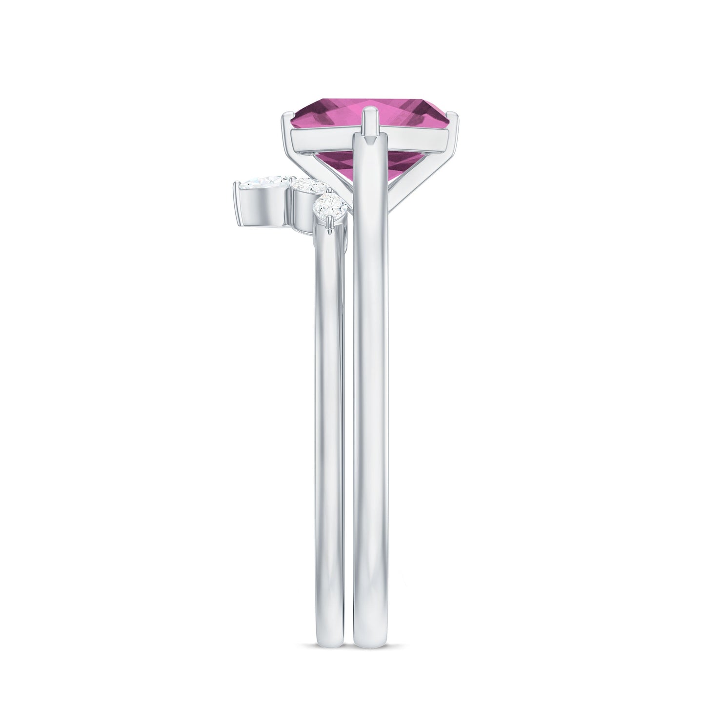 Princess Cut Pink Tourmaline Solitaire Ring Set with Diamond