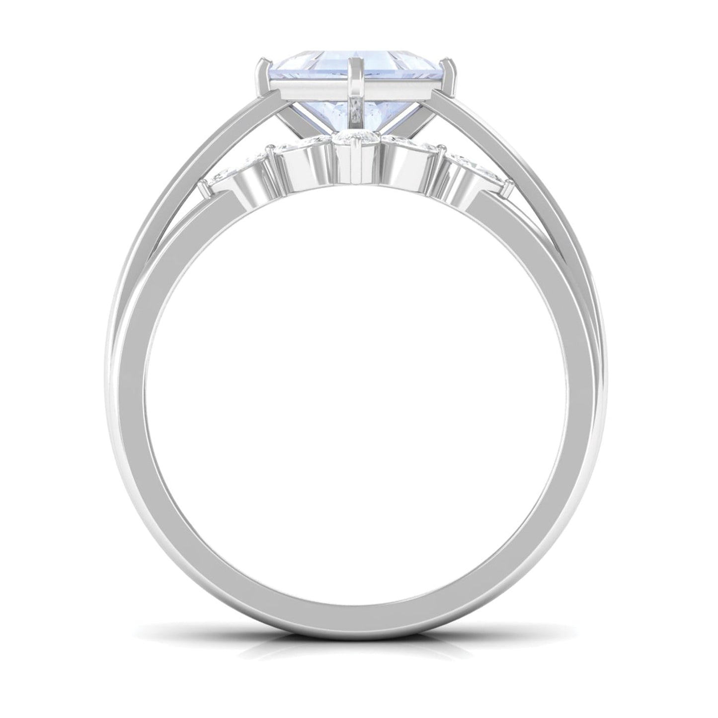 Princess Cut Moonstone and Diamond Solitaire Ring Set