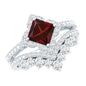 Princess Cut Garnet Designer Wedding Ring Set with Moissanite