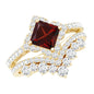 Princess Cut Garnet Designer Wedding Ring Set with Moissanite