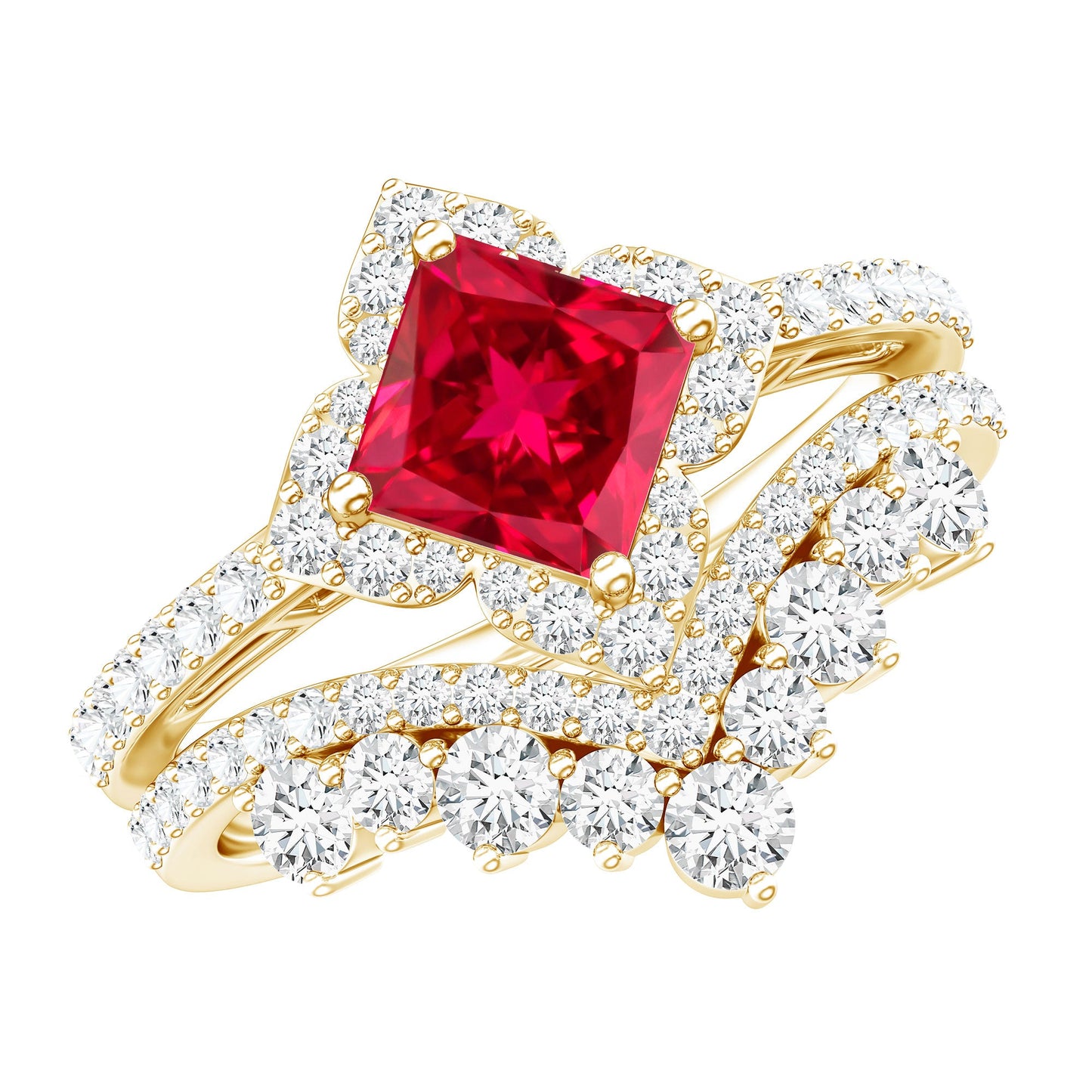 1.5 Carat Designer Created Ruby and Moissanite Wedding Ring Set