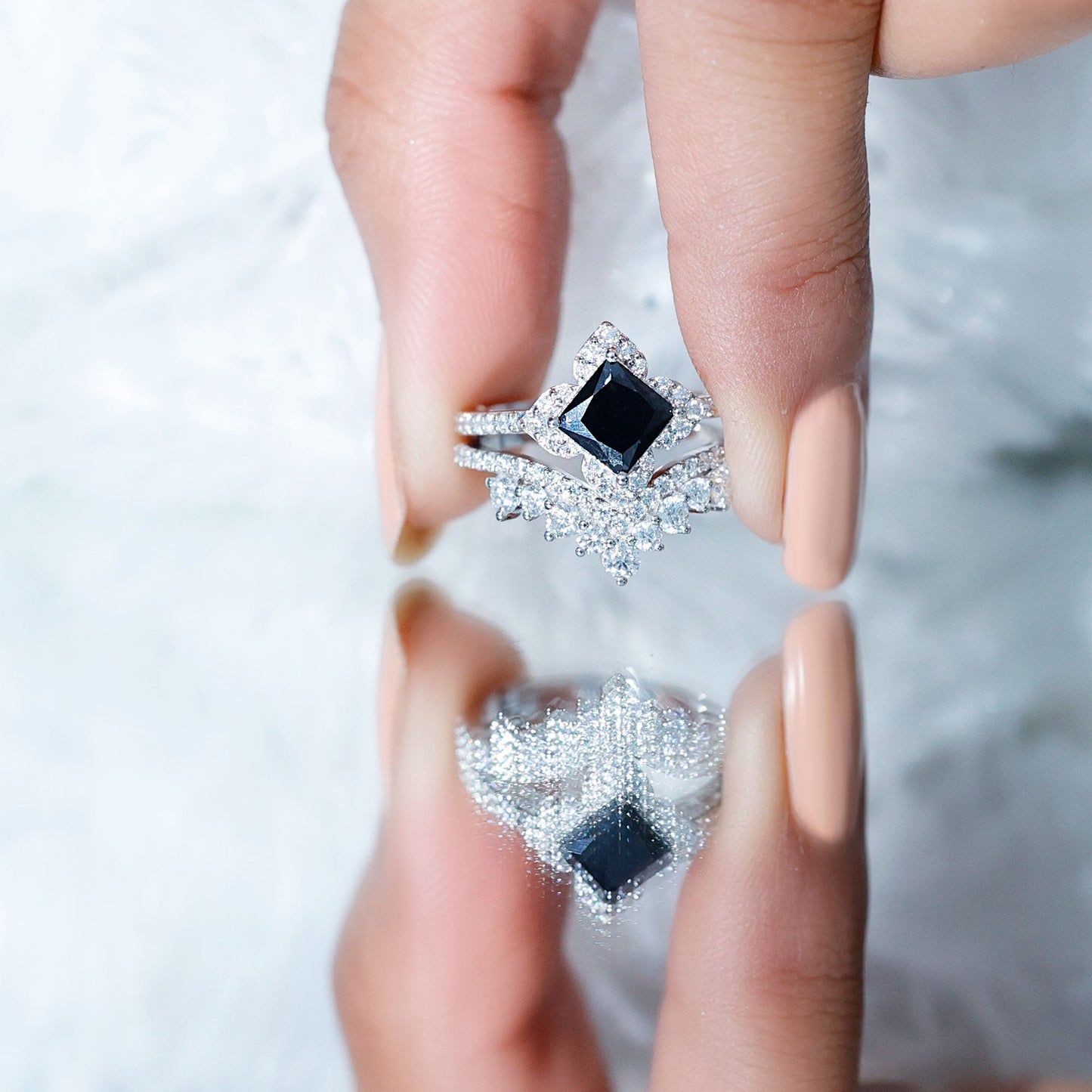 0.5 Carat Black Onyx and Moissanite Statement Wedding Ring Set
