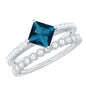 Genuine London Blue Topaz Designer Engagement Ring with Diamond Wedding Band