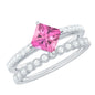 1 Carat Princess Cut Pink Tourmaline Ring with Diamond Wedding Band