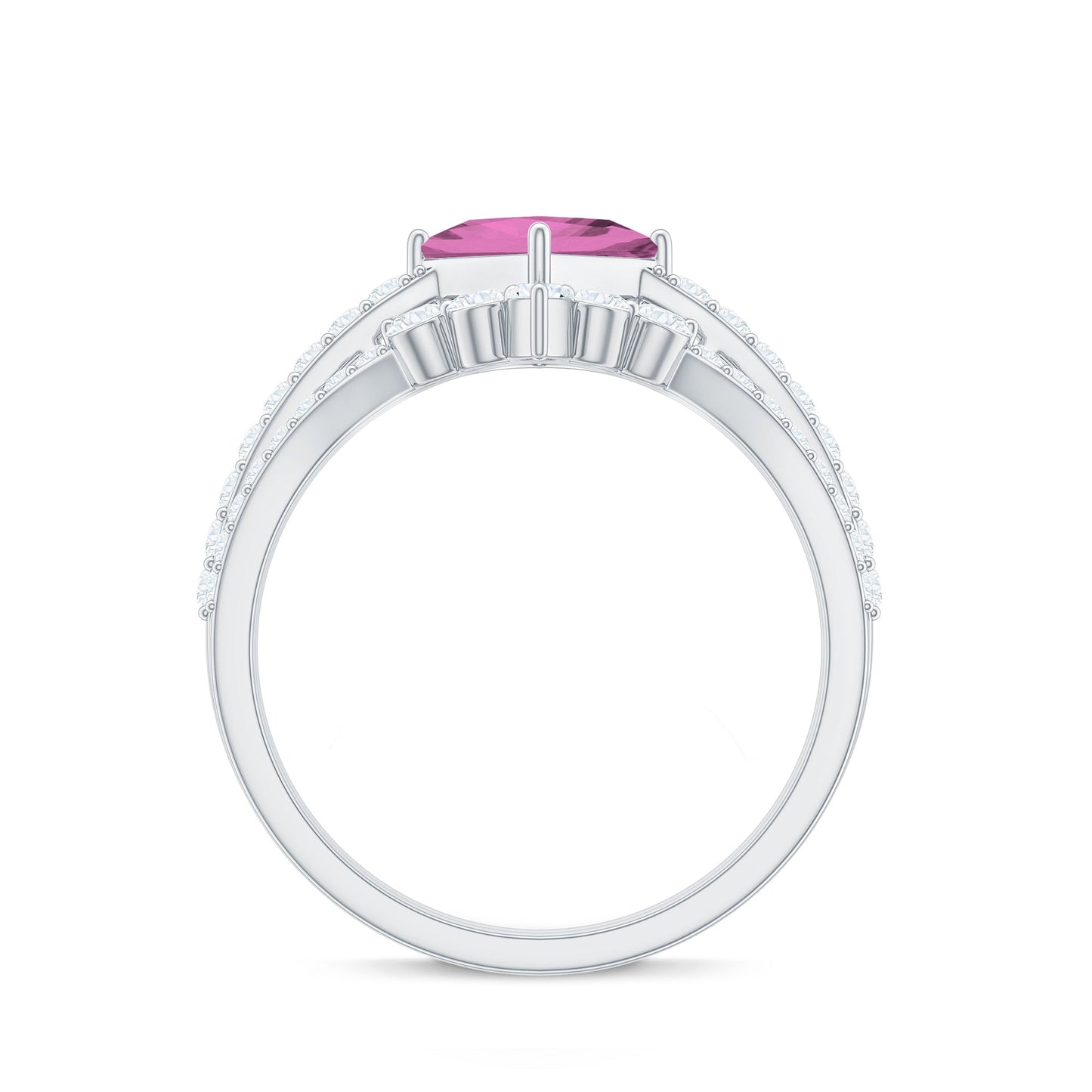 1 Carat Princess Cut Pink tourmaline and Diamond Wedding Ring Set for Women