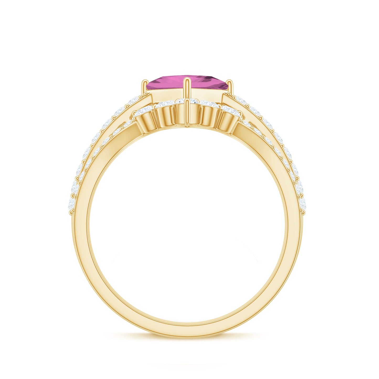 1 Carat Princess Cut Pink tourmaline and Diamond Wedding Ring Set for Women