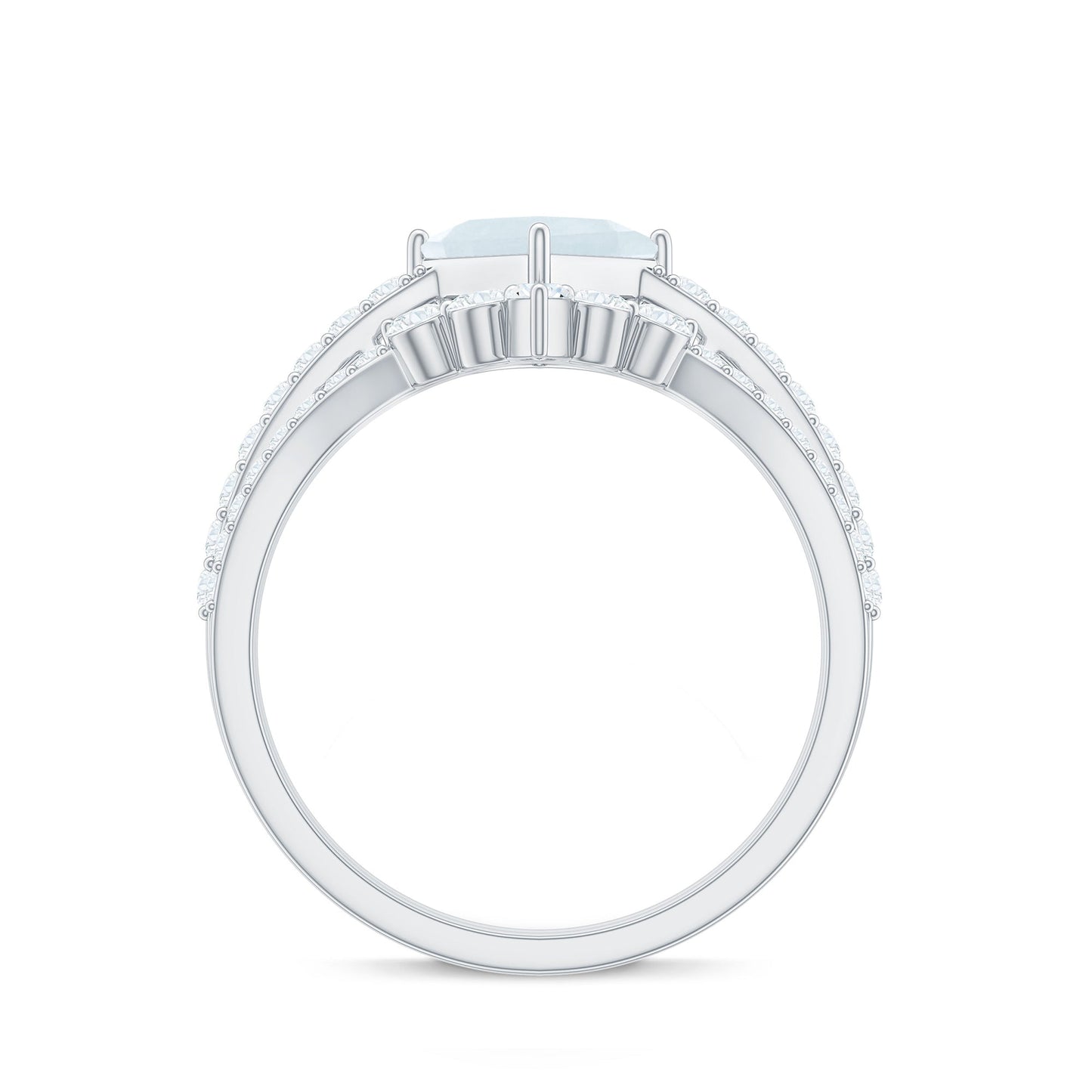 Princess Cut Solitaire Moonstone Designer Ring Set with Diamond