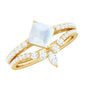 Princess Cut Solitaire Moonstone Designer Ring Set with Diamond