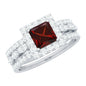 Genuine 1.4 Carat Princess Cut Garnet 3 Piece Bridal Ring Set with Moissanite