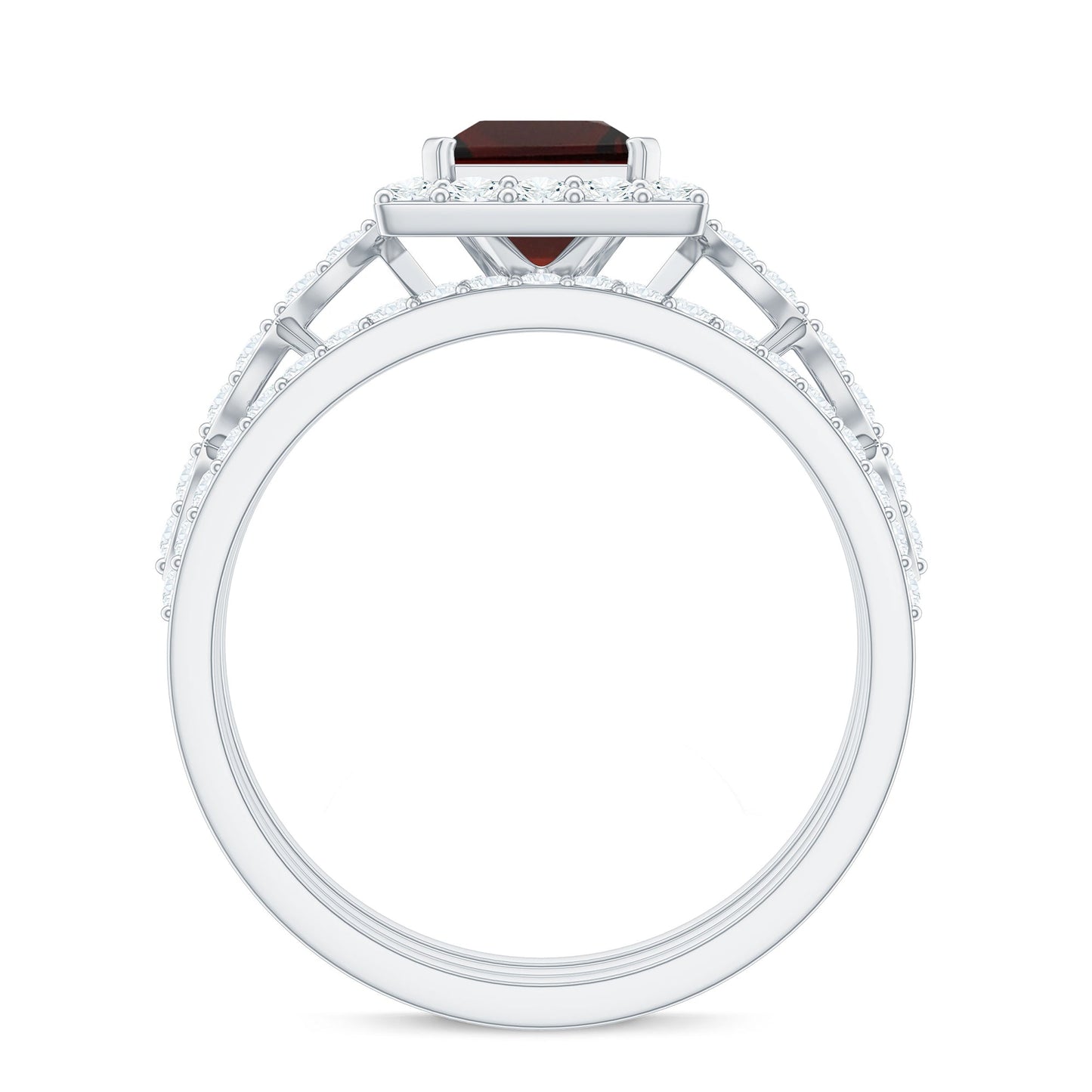 Genuine 1.4 Carat Princess Cut Garnet 3 Piece Bridal Ring Set with Moissanite