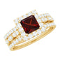 Genuine 1.4 Carat Princess Cut Garnet 3 Piece Bridal Ring Set with Moissanite