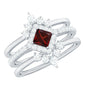 1.4 Carat Natural Garnet Diamond 3 Piece Bridal Ring Set