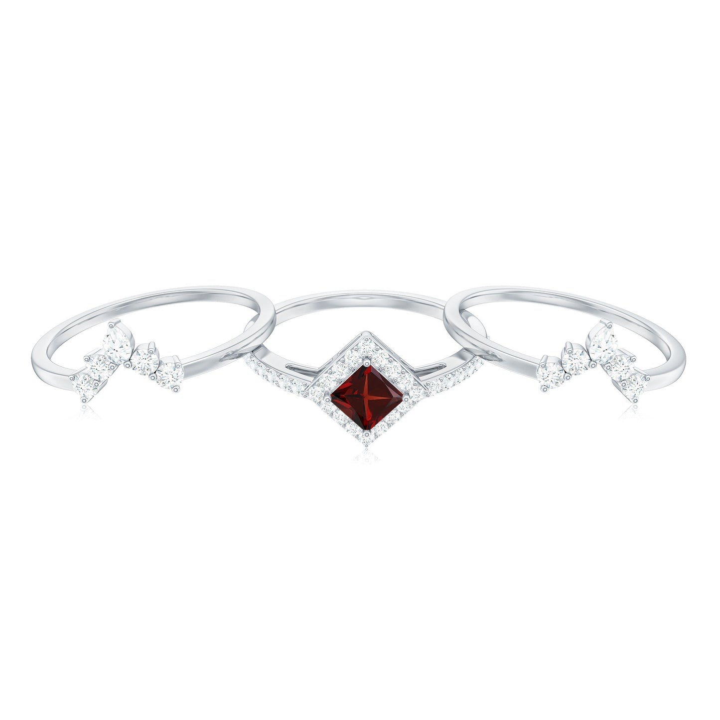 1.4 Carat Natural Garnet Diamond 3 Piece Bridal Ring Set