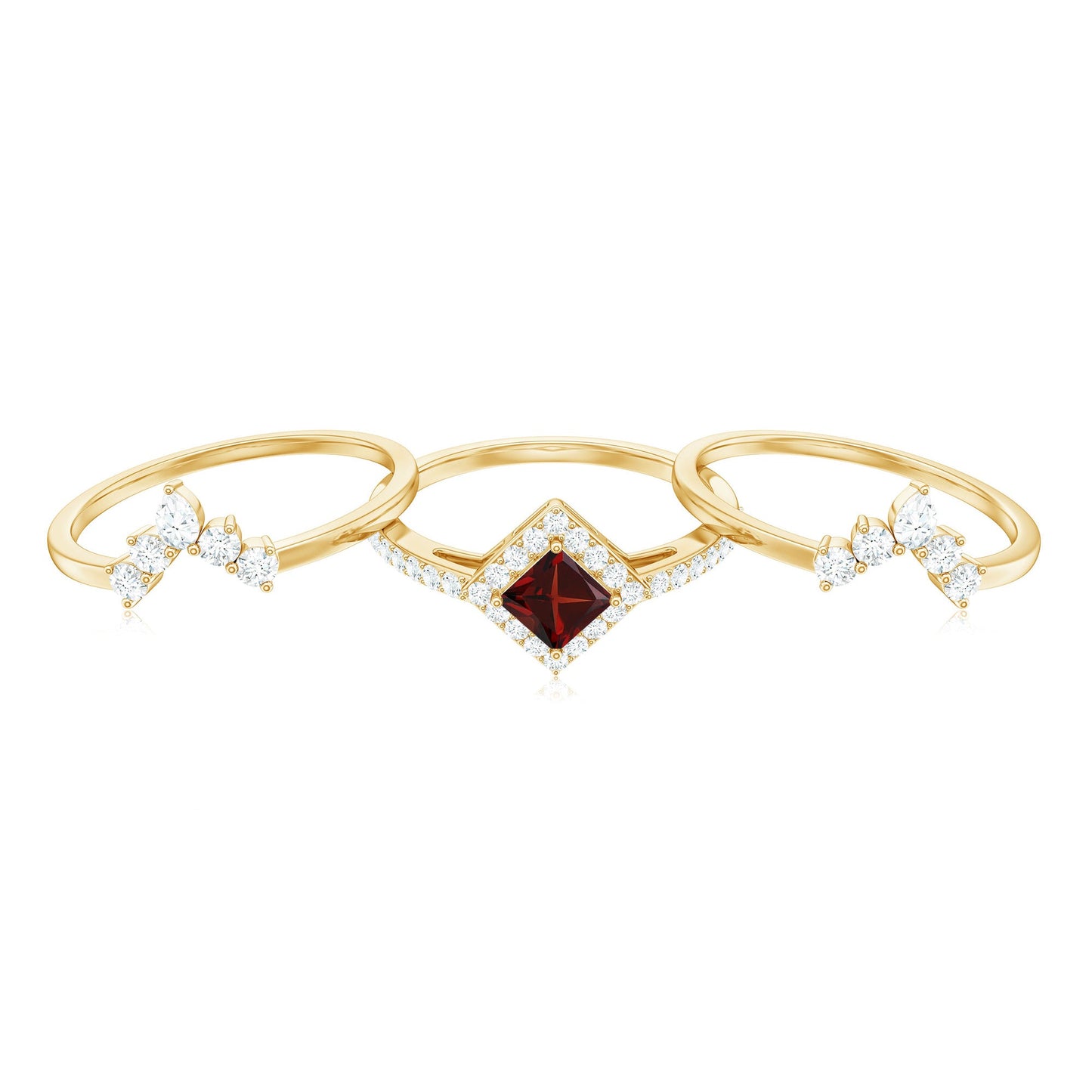 1.4 Carat Natural Garnet Diamond 3 Piece Bridal Ring Set