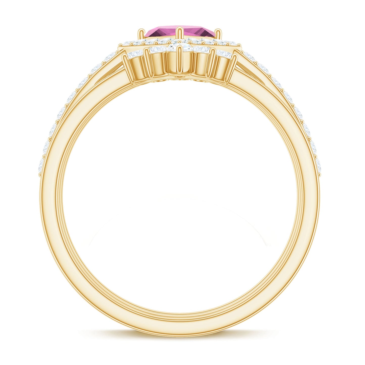 Real Pink tourmaline and Moissanite Trio Wedding Ring Set