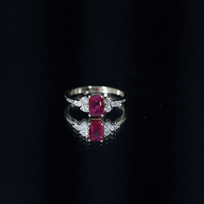 0.75 Carat Emerald Cut Lab Created Ruby and Diamond Promise Ring in Silver
