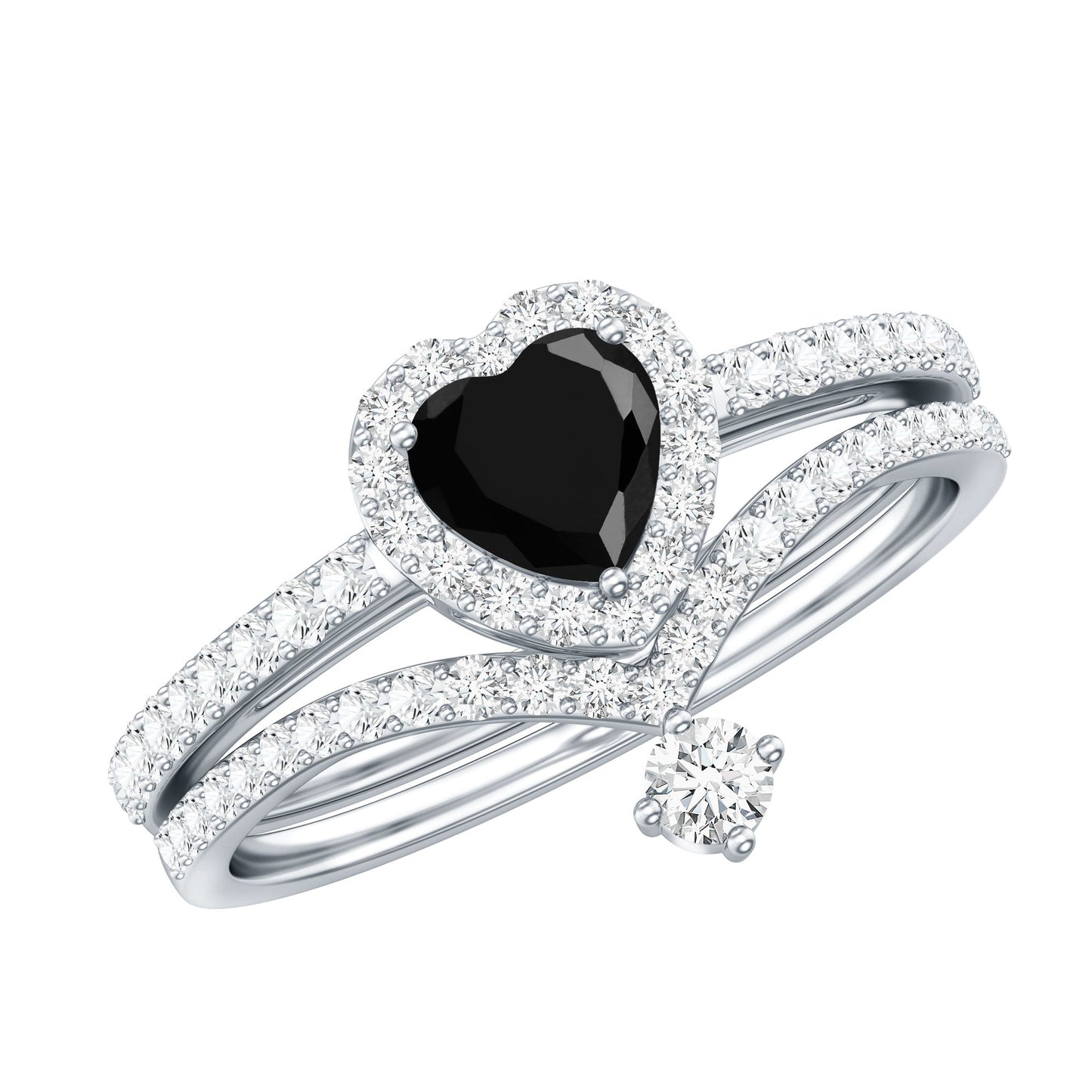 Created Black Diamond Heart Engagement Ring Set with Diamond