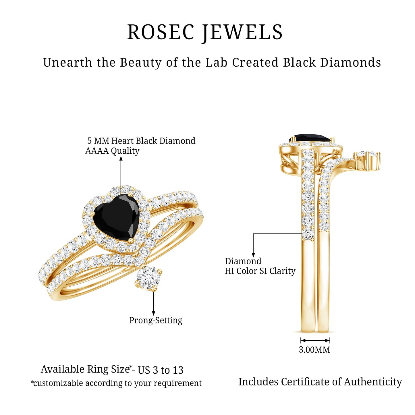 Created Black Diamond Heart Engagement Ring Set with Diamond