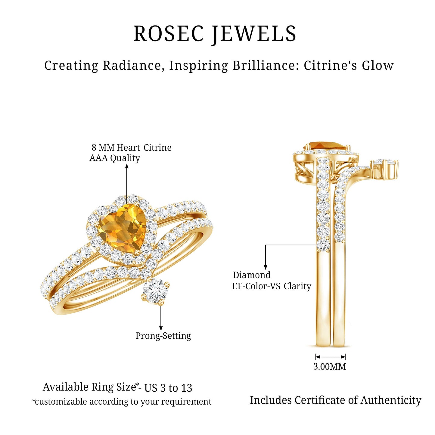 Certified Real Citrine Heart Shape Engagement Ring with Diamond Enhancer