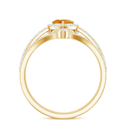 Certified Real Citrine Heart Shape Engagement Ring with Diamond Enhancer