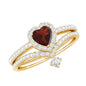 Natural Garnet Diamond Heart Engagement Ring Wedding Band Set