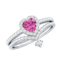 Genuine Pink Tourmaline Ring Set with Moissanite