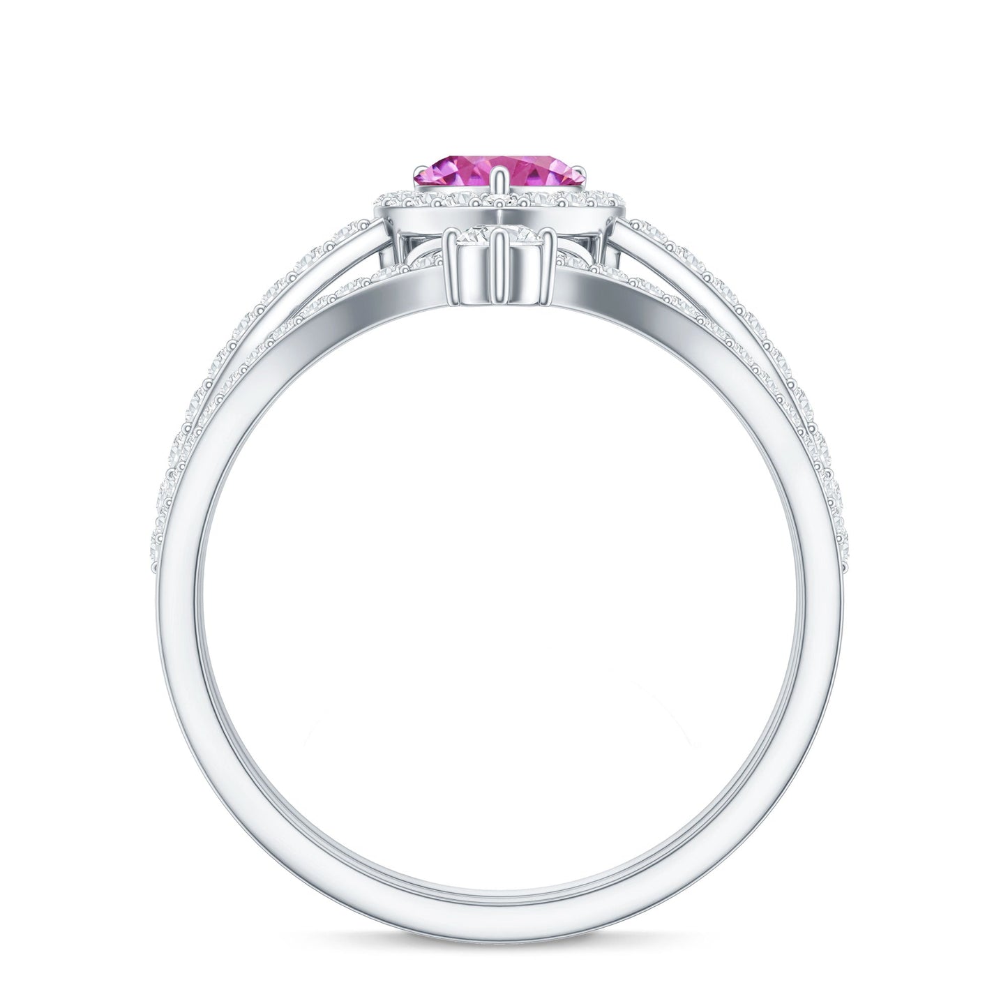 Genuine Pink Tourmaline Ring Set with Moissanite