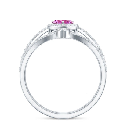 Genuine Pink Tourmaline Ring Set with Moissanite