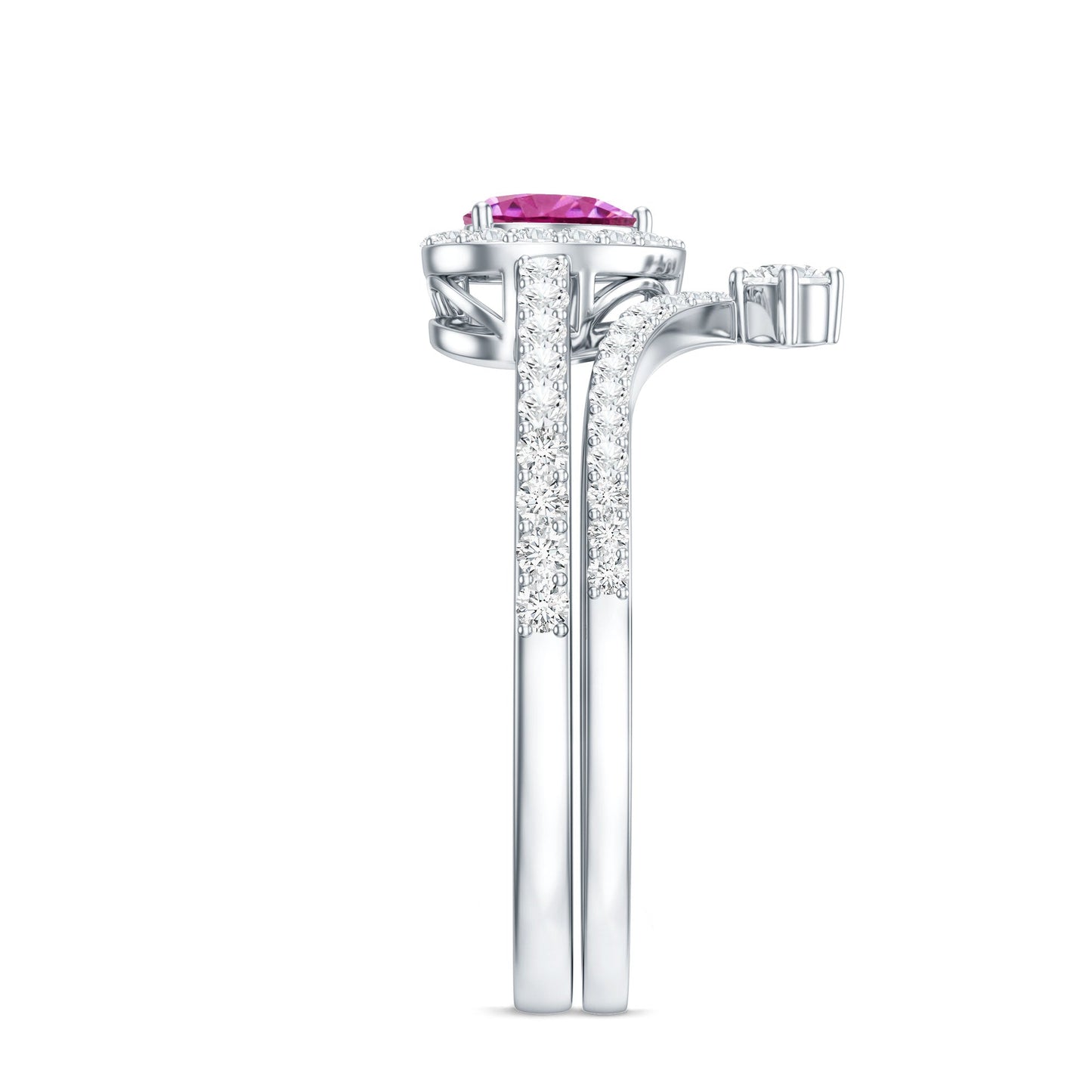 Genuine Pink Tourmaline Ring Set with Moissanite