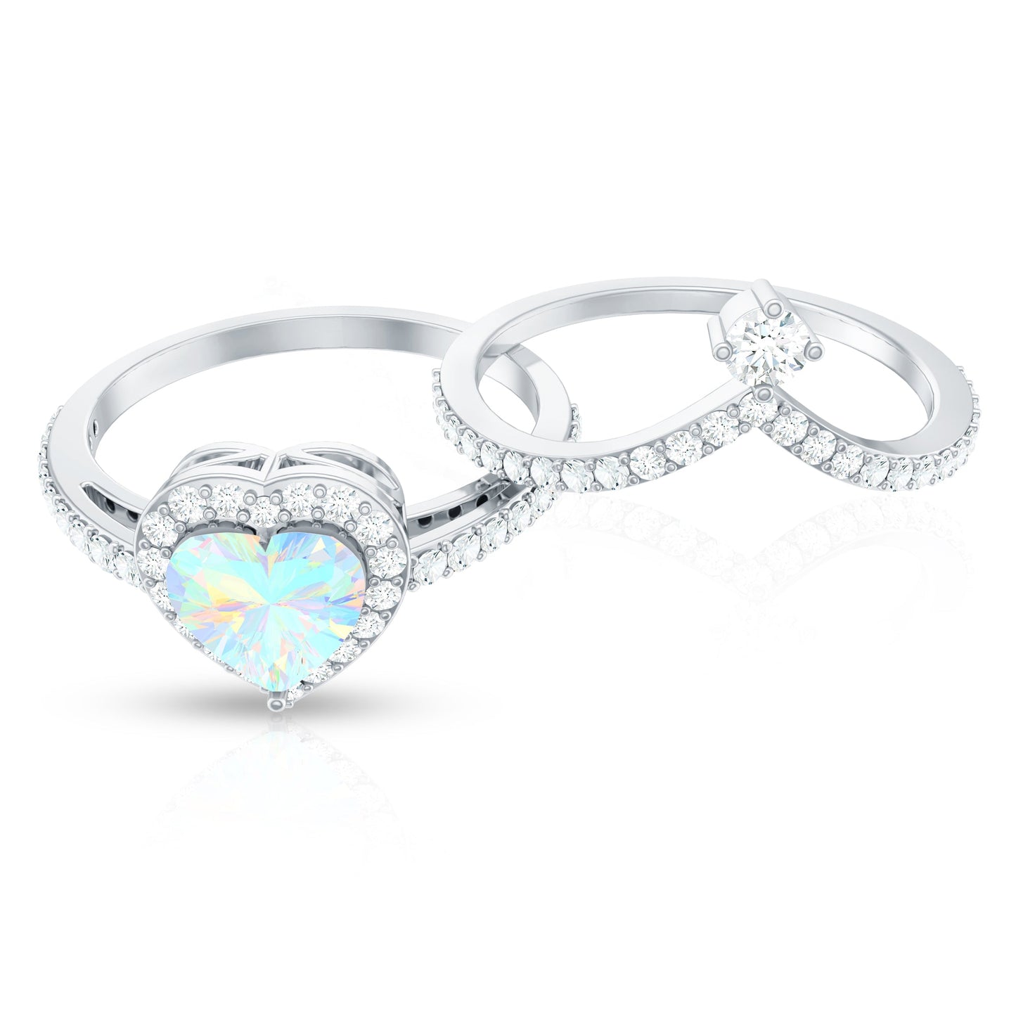 Natural Ethiopian Rainbow Opal Heart Shaped Engagement Ring with Enhancer