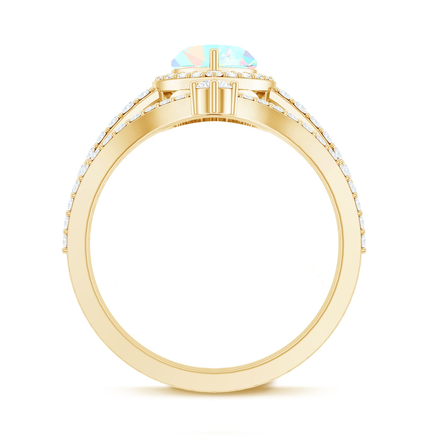 Natural Ethiopian Rainbow Opal Heart Shaped Engagement Ring with Enhancer