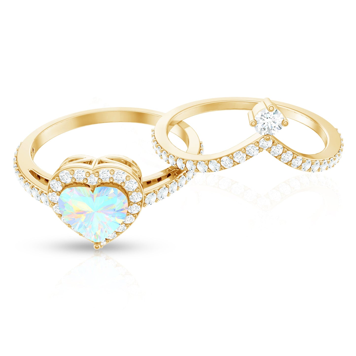 Natural Ethiopian Rainbow Opal Heart Shaped Engagement Ring with Enhancer