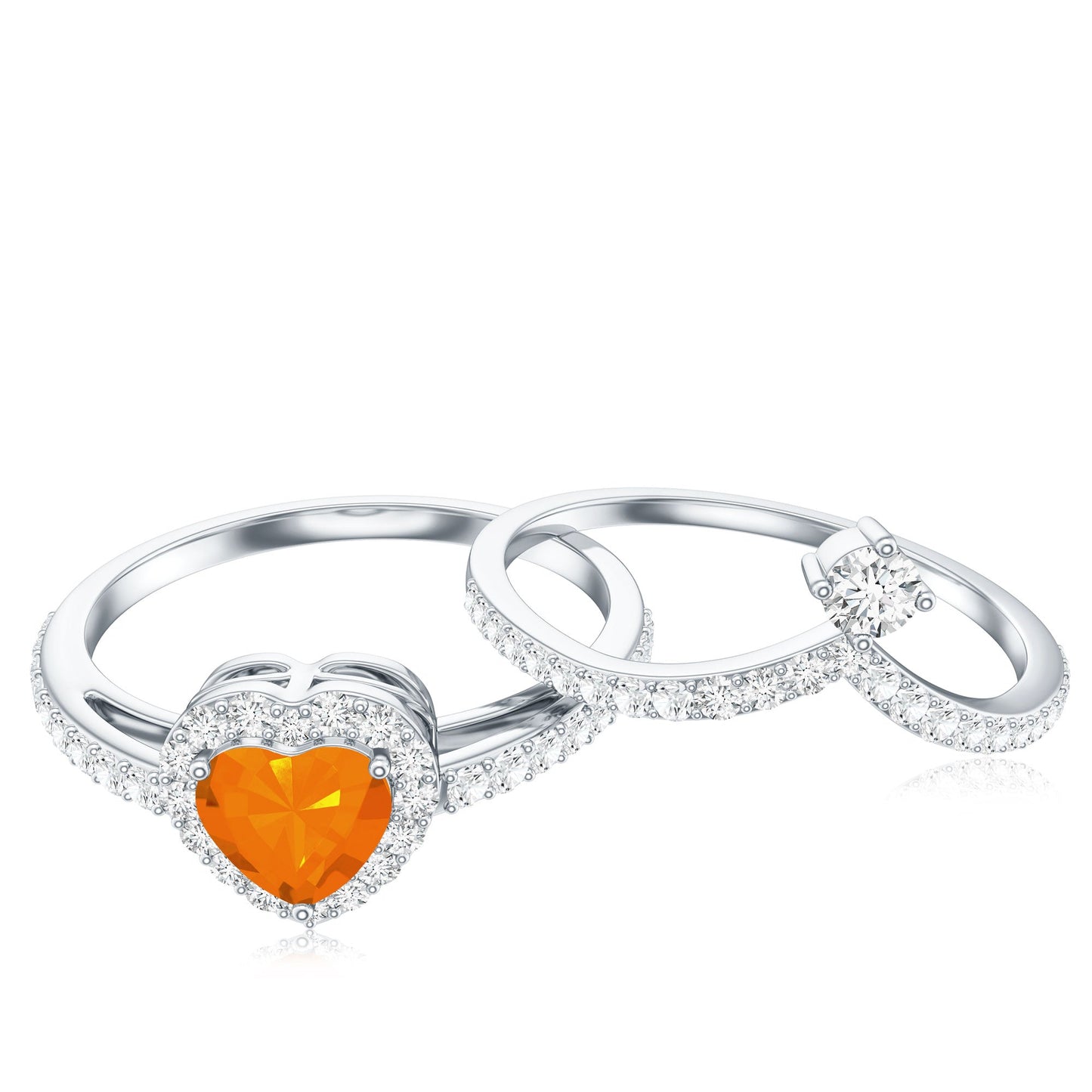 Heart Shape Fire Opal Ring Set with Moissanite