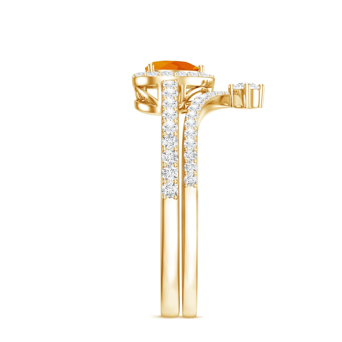 Heart Shape Fire Opal Ring Set with Moissanite