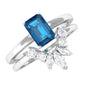 0.7 Carat Emerald Cut London Blue Topaz Solitaire Ring Set with Diamond