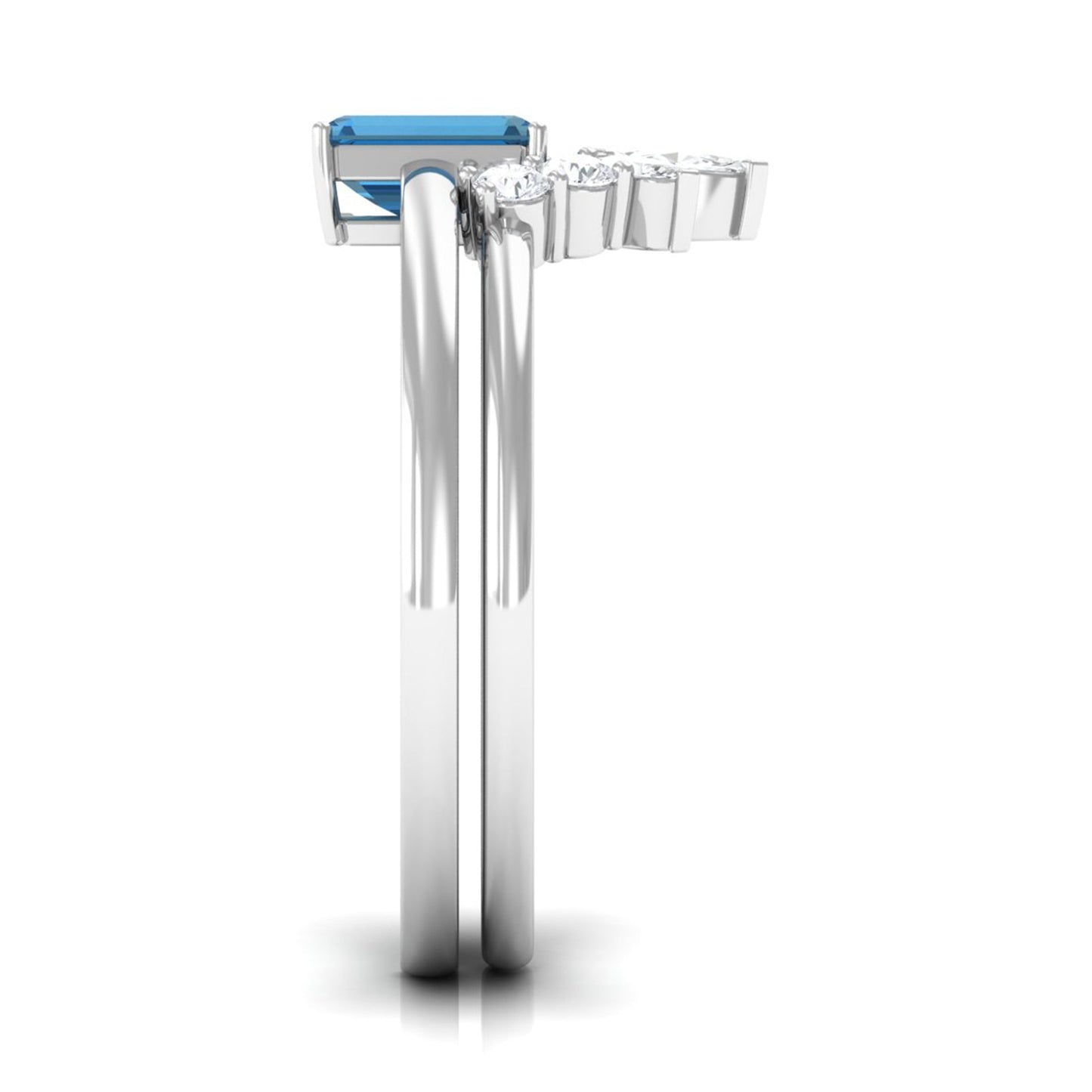 0.7 Carat Emerald Cut London Blue Topaz Solitaire Ring Set with Diamond