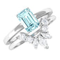 Natural Emerald Cut Aquamarine Engagement Ring with Diamond Wedding Band