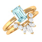 Natural Emerald Cut Aquamarine Engagement Ring with Diamond Wedding Band