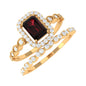 Vintage Looking Garnet Diamond Emerald Cut Wedding Bridal Ring Set